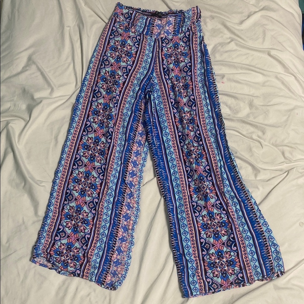 Floral Striped Wide-Leg Pants